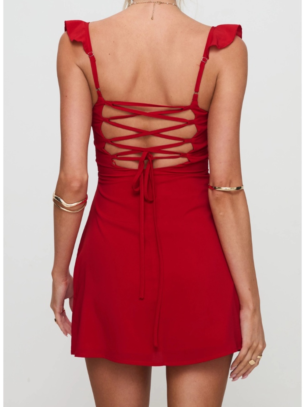 NWT Princess Polly Red Off-Shoulder Sweetheart Neck Back Corset Tie Dress - Picture 3 of 8